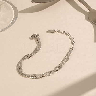 304 Stainless Steel 2-Strand Twisted Flat Snake Chain Bracelets MC1160-1