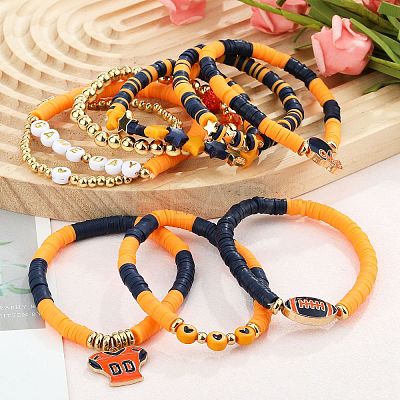 1 Set Handmade Polymer Clay Heishi Beads Stretch Bracelets Set BJEW-SZ0002-67A-01-1