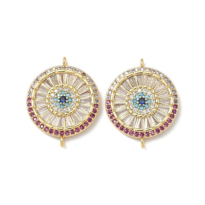 Brass Pave Colorful Cubic Zirconia Disc Connector Charms KK-Q068-52G-1