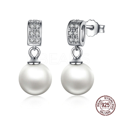 Anti-Tarnish Rhodium Plated 925 Sterling Silver Cubic Zirconia Stud Earrings EJEW-FF0002-12-1