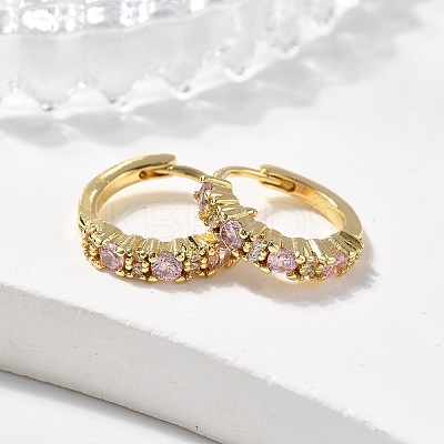 Luxury Pink Cubic Zirconia Huggie Hoop Earrings EJEW-C012-04-1