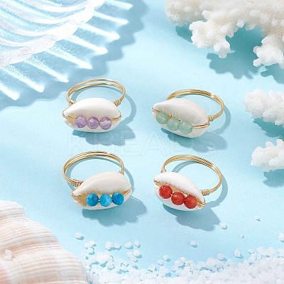 4Pcs Copper Wired Shell Finger Rings RJEW-TA00176-1