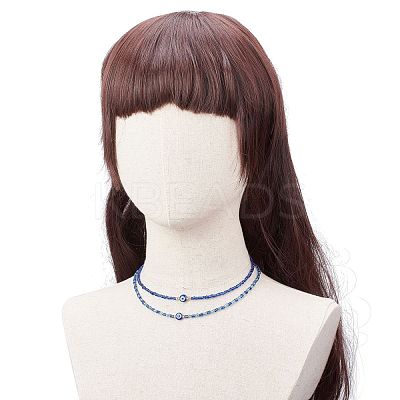 2Pcs 2 Style Resin Evil Eye & Glass Seed Beaded Necklaces Set for Women NJEW-JN03939-1