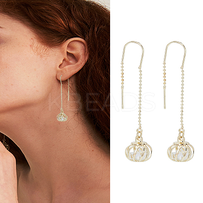 1 Pair Round Zinc Alloy Cat Eye Ear Thread EJEW-LP0009-10-1
