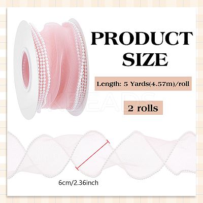 5 Yards Organza Plastic Ribbon with Plastic Pearl Edged OCOR-WH0101-185D-1