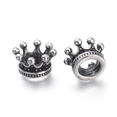 Crown 304 Stainless Steel with Cubic Zirconia European Beads STAS-F243-34AS-1