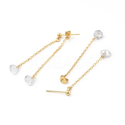 Clear Cubic Zirconia Tassel Front Back Stud Earrings EJEW-C035-01G-1