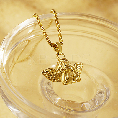 Classic Vintage 304 Stainless Steel Baby Angel Pendant Box Chain Necklace for Women's Daily Wear LS-YA0117-1-1