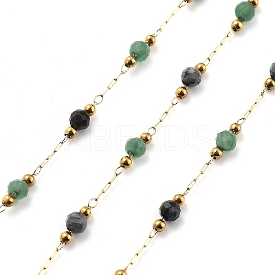 Green Aventurine & Snowflake Obsidian & 304 Stainless Steel Beads Link Chains CHS-K021-01G-01-1