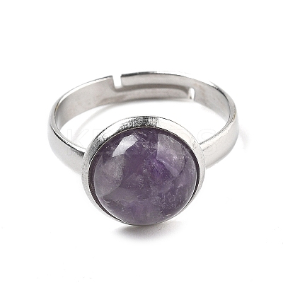 Half Round Natural Amethyst Finger Rings RJEW-M062-01P-31-1