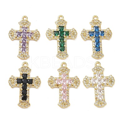 Brass Micro Pave Cubic Zirconia Pendants KK-P342-15G-1