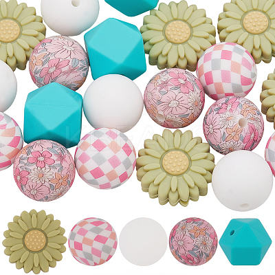 30Pcs 5 Styles Food Grade Eco-Friendly Silicone Focal Beads SIL-PA0001-20-1