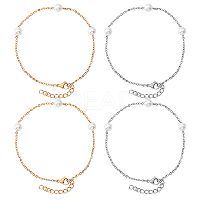 4Pcs 2 Colors Acrylic Pearl Beaded Bracelets Set for Girl Women BJEW-UN0001-21-1
