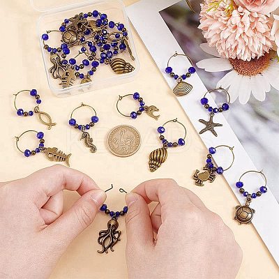 Alloy & Glass Bead Wine Glass Charms AJEW-GO00022-1