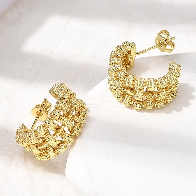Woven C-Shaped Brass Stud Earrings EJEW-P333-01G-1