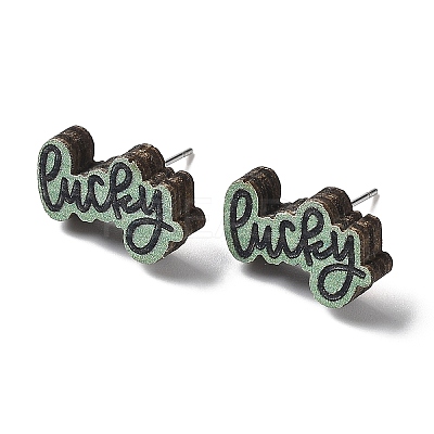Printing Wood Stud Earrings for Women EJEW-B028-06-1