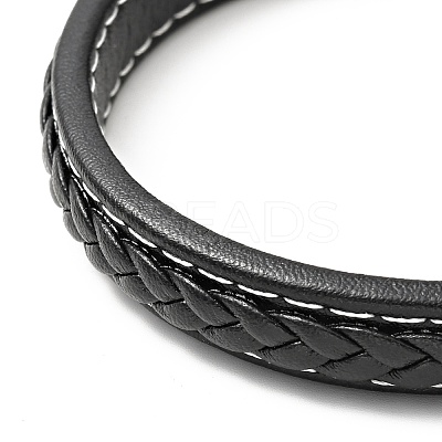 Cowhide Braided Flat Cord Bracelet with 304 Stainless Steel Magnetic Clasps BJEW-H552-01P-01-1