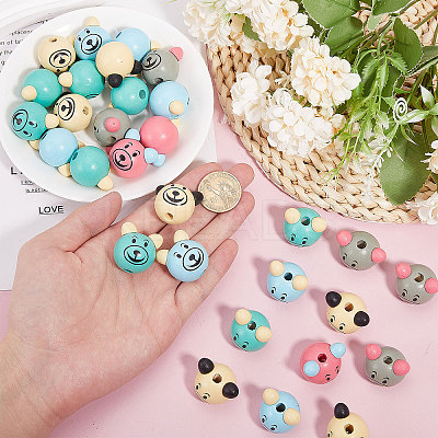 40Pcs 5 Colors Wood European Beads WOOD-GL0001-14-1