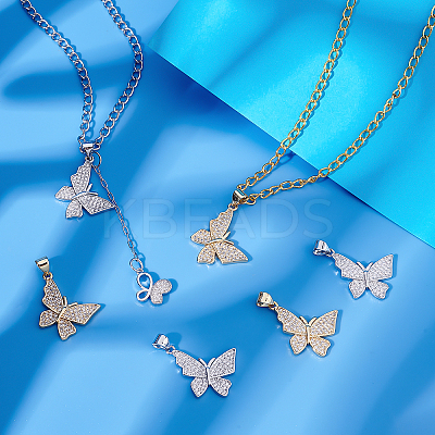 8Pcs 2 Colors Brass Micro Pave Clear Cubic Zirconia Pendants ZIRC-FH0001-28-1