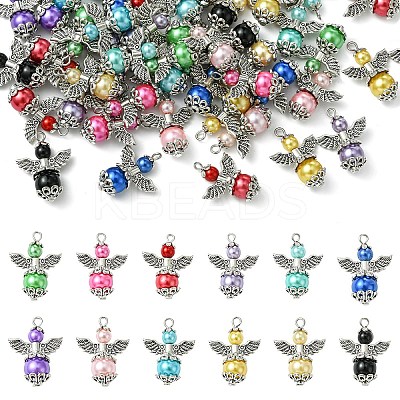 48Pcs 12 Colors Glass Pendants PALLOY-YW00051-1