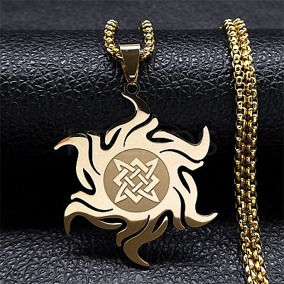 201 Stainless Steel Sun with Knot Pendant Necklaces NJEW-P293-07G-1