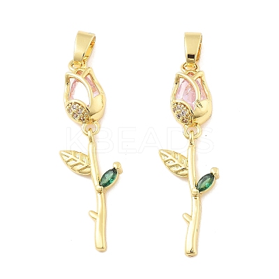 Flower Brass Micro Pave Cubic Zirconia Pendants KK-M325-07G-1