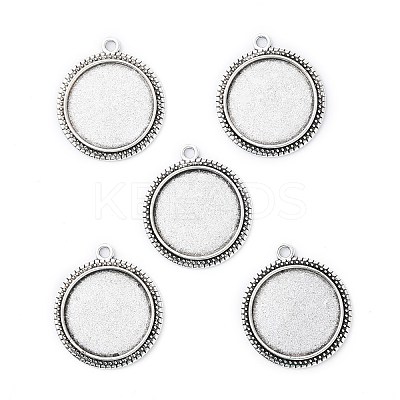 Tibetan Style Antique Silver Alloy Flat Round Pendant Cabochon Settings X-TIBEP-M022-34AS-1