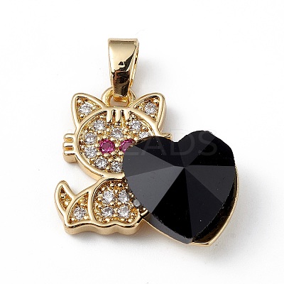 Real 18K Gold Plated Rack Plating Brass Micro Pave Cubic Zirconia Pendants KK-C015-31G-14-1