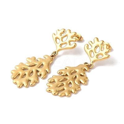 Leaf Ion Plating(IP) 304 Stainless Steel Stud Earrings for Women EJEW-L287-013G-1
