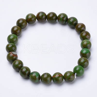 Dyed Natural Green Jade Beaded Stretch Bracelets BJEW-S128-01-1