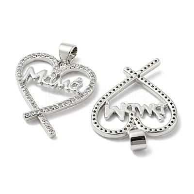 Mother's Day Theme Rack Plating Brass Micro Pave Cubic Zirconia Pendants KK-F869-19P-02-1