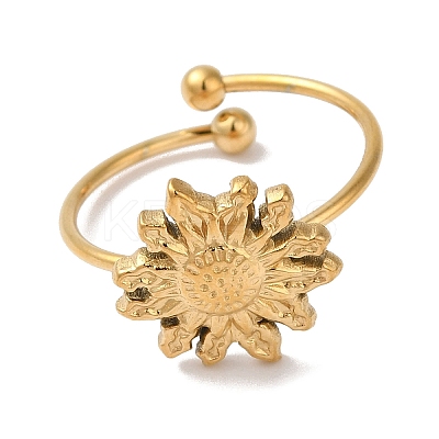 Ion Plating(IP) 304 Stainless Steel Sunflower Open Cuff Rings for Women RJEW-M167-09A-G-1