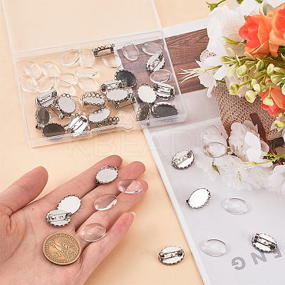 DIY Oval 304 Stainless Steel Brooch Jewelry Kits DIY-SC0026-71-1