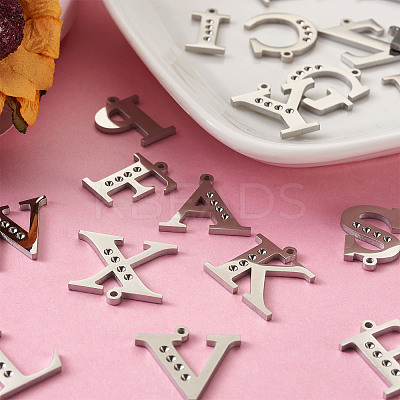 304 Stainless Steel Letter Pendant Rhinestone Settings STAS-TA0001-11P-1
