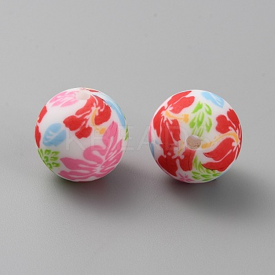 Round with Flower Food Grade Eco-Friendly Silicone Beads SIL-WH0006-21A-1