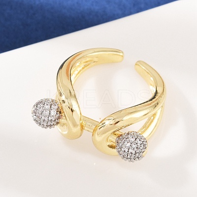 Brass Micro Pave Cubic Zirconia Adjustable Cuff Rings RJEW-C140-11G-1