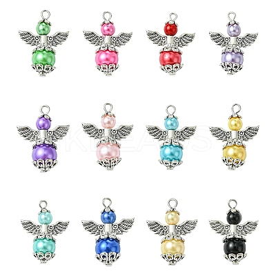 48Pcs 12 Colors Glass Pendants PALLOY-YW00051-1