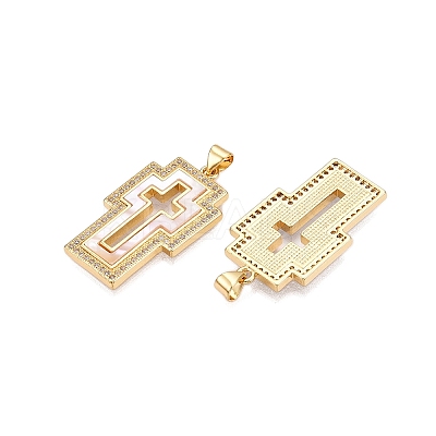 Brass Micro Pave Clear Cubic Zirconia Pendants KK-N254-195G-1