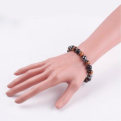 Natural Tiger Eye & Obsidian Beads Stretch Bracelets BJEW-JB02874-1