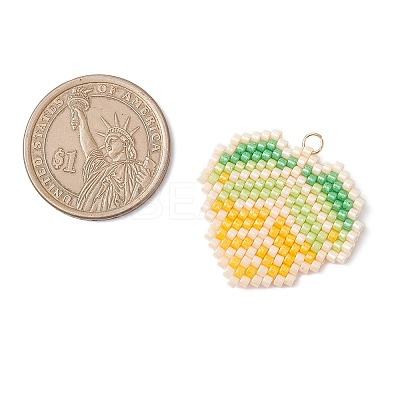 Glass Seed Beaded Maple Leaf Pendants PALLOY-MZ00889-02-1