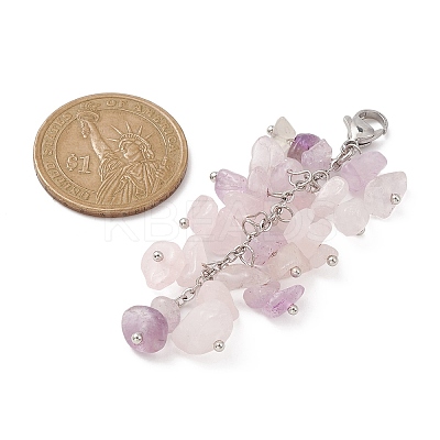 Natural Rose Quartz & Amethyst Chip Beaded Pendant Decorations HJEW-JM01234-01-1