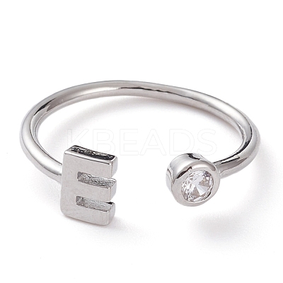 Brass Micro Pave Clear Cubic Zirconia Cuff Rings RJEW-J074-01P-E-1