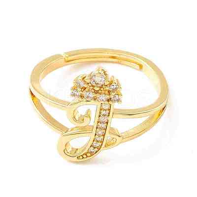 Clear Cubic Zirconia Initial Letter with Crown Adjustable Ring RJEW-M139-17J-1