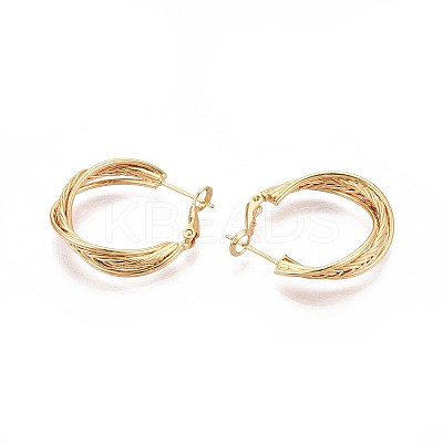 Twist Brass Hoop Earrings EJEW-T047-99G-1