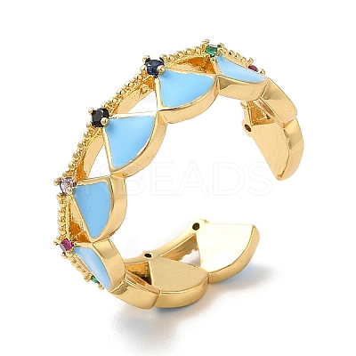 Enamel Fan Wrap Open Cuff Ring with Cubic Zirconia RJEW-M148-01G-1