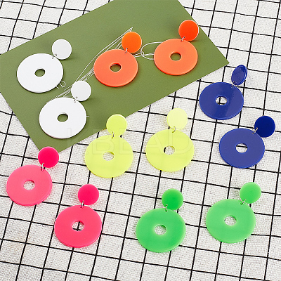 6 Pairs 6 Colors Acrylic Donut Dangle Stud Earrings with Steel Iron Pins for Women EJEW-AN0004-38-1