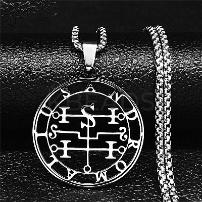 201 Stainless Steel Hollow Cut Demon Seal Sigil Pendant Necklaces LS-NJEW-H065-25P-1