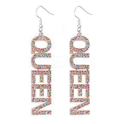 Bling Acrylic Word Queen Dangle Earrings LS-GIPO-PW0001-017O-1