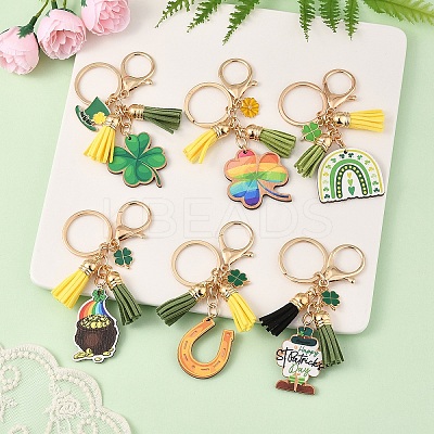 St. Patrick's Day Alloy Enamel & Faux Suede Tassel & Wood Keychains KEYC-YW00199-01-1