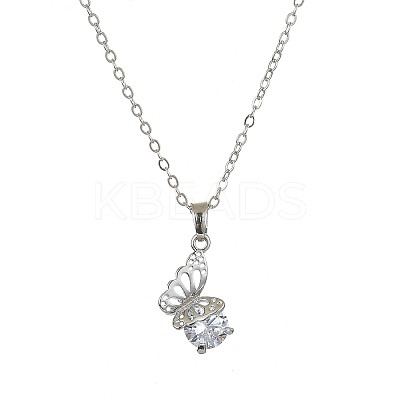 Crystal Rhinestone Butterfly Pendant Necklace with Cable Chains NJEW-FZ00018-1